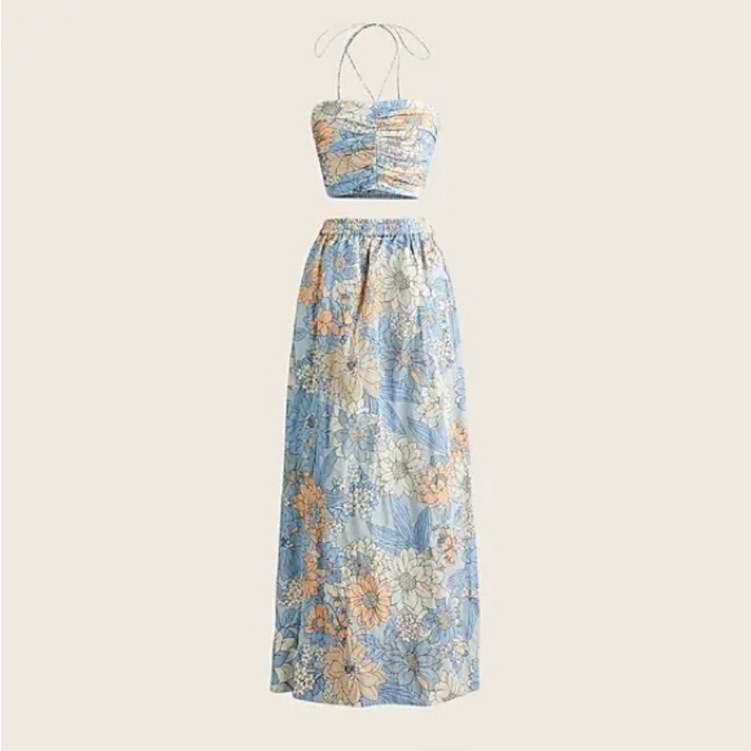 J Crew Collection Textured Satin Skirt Set In Zinnia Floral